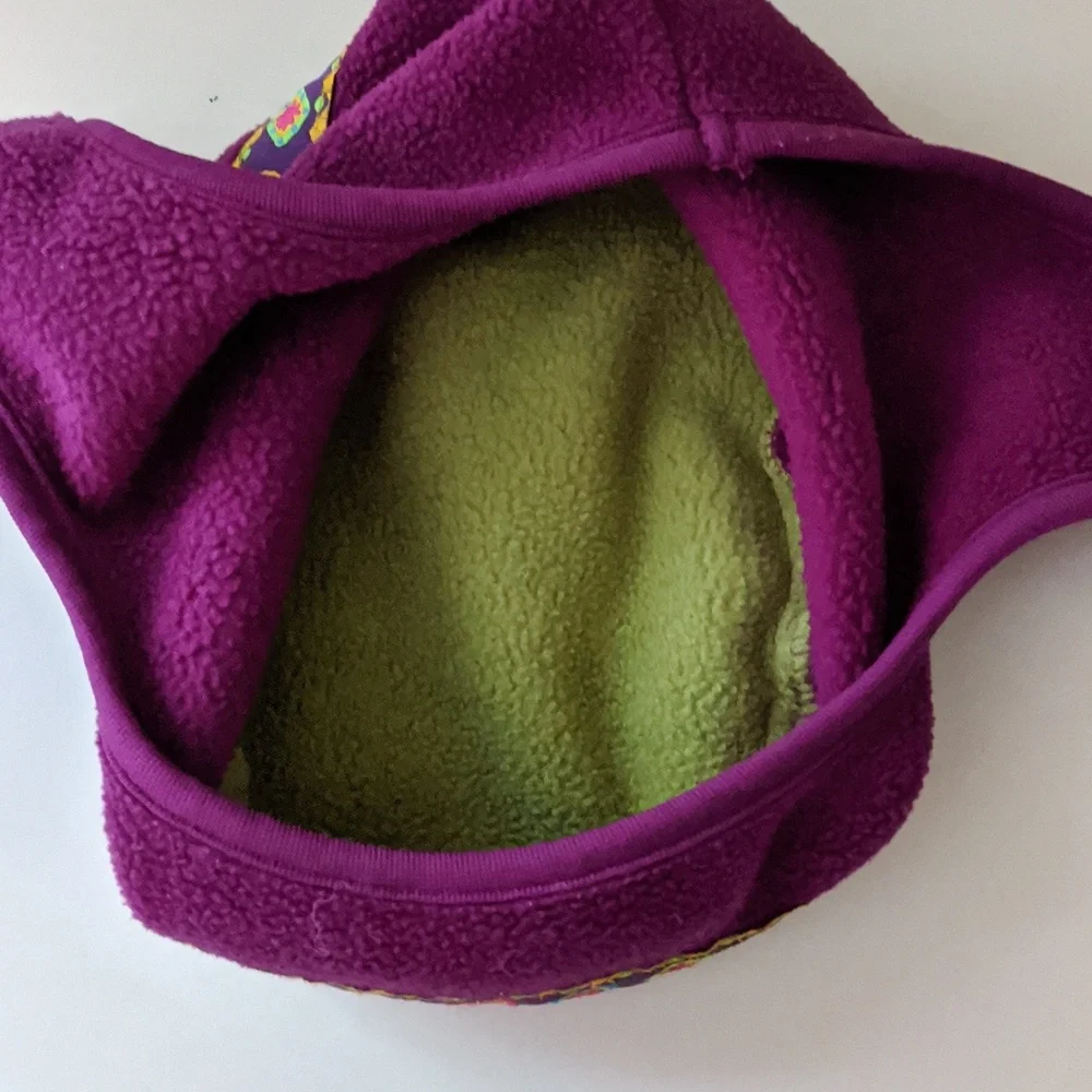 Vintage Girls Large Winter Hat Cherry Tree Fleece Under Chin Closure Ribbon Trim